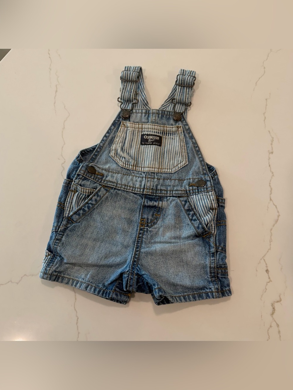 OshKosh B'gosh Light Blue Denim Shortalls with Striped Pocket